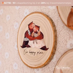 Handgemaakte houten boomstammetjes met berenfamilie illustratie - Ø 20cm