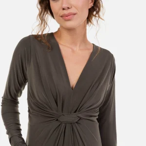 Zwangerschapsjurk met knoopdetail vooraan - khaki